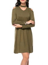 Casual Captivating Open Shoulder Cutout Solid Shift Dress
