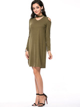 Casual Captivating Open Shoulder Cutout Solid Shift Dress