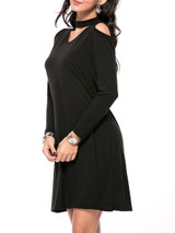 Casual Captivating Open Shoulder Cutout Solid Shift Dress
