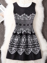 Casual Sleeveless Round Neck Unique Printed Skater Dress