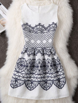 Casual Sleeveless Round Neck Unique Printed Skater Dress