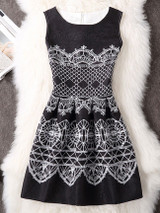 Casual Sleeveless Round Neck Unique Printed Skater Dress