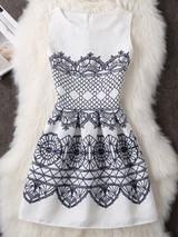Casual Sleeveless Round Neck Unique Printed Skater Dress