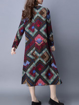 Casual Geometric Color Block Cotton Long Shift Dress