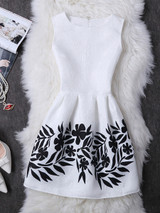 Casual Round Neck Printed Awesome Sleeveless Skater Dress