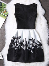 Casual Round Neck Color Block Printed Skater Dress Casual Round Neck Color Block Printed Skater Dress
