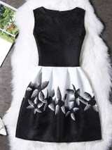 Casual Round Neck Color Block Printed Skater Dress Casual Round Neck Color Block Printed Skater Dress