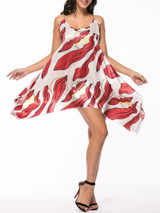 Chain Spaghetti Strap Asymmetric Hem Printed Shift Dress