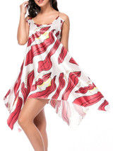 Chain Spaghetti Strap Asymmetric Hem Printed Shift Dress