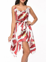 Chain Spaghetti Strap Asymmetric Hem Printed Shift Dress