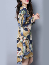 Casual Round Neck Slit Pocket Printed High-Low Shift Dress