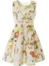 Casual Round Neck Cartoon Printed Mini Skater Dress