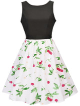 Casual Round Neck Cherry Printed Sleeveless Skater Dress