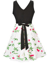 Casual Round Neck Cherry Printed Sleeveless Skater Dress