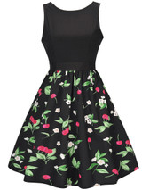 Casual Round Neck Cherry Printed Sleeveless Skater Dress