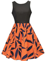 Casual Round Neck Bowknot Leaf Printed Sleeveless Skater Dress