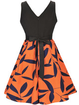 Casual Round Neck Bowknot Leaf Printed Sleeveless Skater Dress