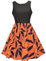 Casual Round Neck Bowknot Leaf Printed Sleeveless Skater Dress