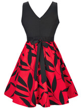 Casual Round Neck Bowknot Leaf Printed Sleeveless Skater Dress