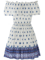 Casual Open Shoulder Elastic Waist Flounce Printed Skater Dress