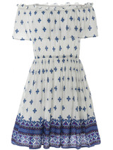 Casual Open Shoulder Elastic Waist Flounce Printed Skater Dress