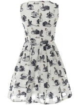 Casual Round Neck Allover Swan Printed Skater Dress