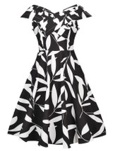 Casual V-Neck Allover Leaf Printed Skater Dress