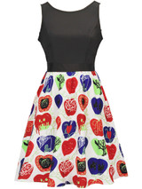 Casual Round Neck Printed Sleeveless Skater Dress