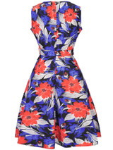 Casual Colorful Round Neck Belt Floral Printed Skater Dress