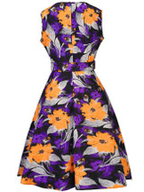 Casual Colorful Round Neck Belt Floral Printed Skater Dress