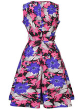 Casual Colorful Round Neck Belt Floral Printed Skater Dress