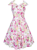 Casual Retro Lapel Belt Skater Dress In Floral Printed