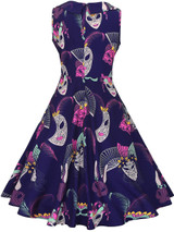 Sweet Heart Pleated Bodice Mask Printed Skater Dress
