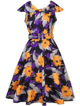 Casual Lapel Belt Floral Printed Remarkable Skater Dress