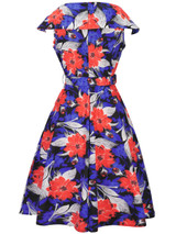 Casual Lapel Belt Floral Printed Remarkable Skater Dress