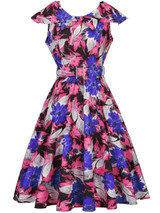 Casual Lapel Belt Floral Printed Remarkable Skater Dress