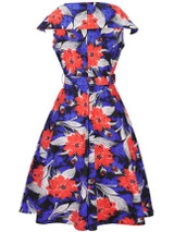 Casual Lapel Belt Floral Printed Remarkable Skater Dress