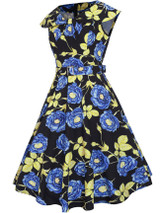 Casual Fabulous Lapel Belt Floral Printed Skater Dress
