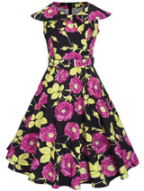 Casual Fabulous Lapel Belt Floral Printed Skater Dress