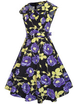 Casual Fabulous Lapel Belt Floral Printed Skater Dress