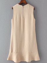 Casual Crew Neck Flounce Cascading Ruffles Plain Shift Dress