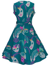 Casual Round Neck Belt Dramatic Mask Printed Skater Dress