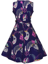 Casual Round Neck Belt Dramatic Mask Printed Skater Dress