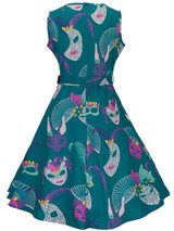 Casual Round Neck Belt Dramatic Mask Printed Skater Dress