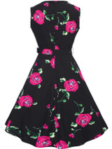 Casual Round Neck Belt Vintage Floral Printed Skater Dress