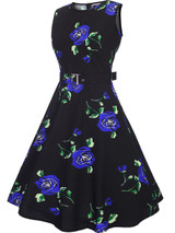 Casual Round Neck Belt Vintage Floral Printed Skater Dress