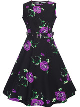Casual Round Neck Belt Vintage Floral Printed Skater Dress