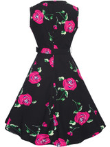 Casual Round Neck Belt Vintage Floral Printed Skater Dress