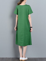 Casual Asymmetric Hem Color Block Embroidery Shift Dress