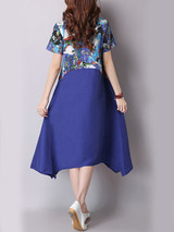 Casual Asymmetric Hem Round Neck Printed Skater Dress